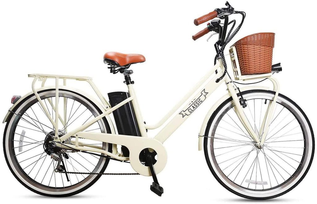 26" Adult Electric Bicycle 250W Ebike for Female City Electric Bike with Bakset and Removable 36V12A LarCapacity Battery