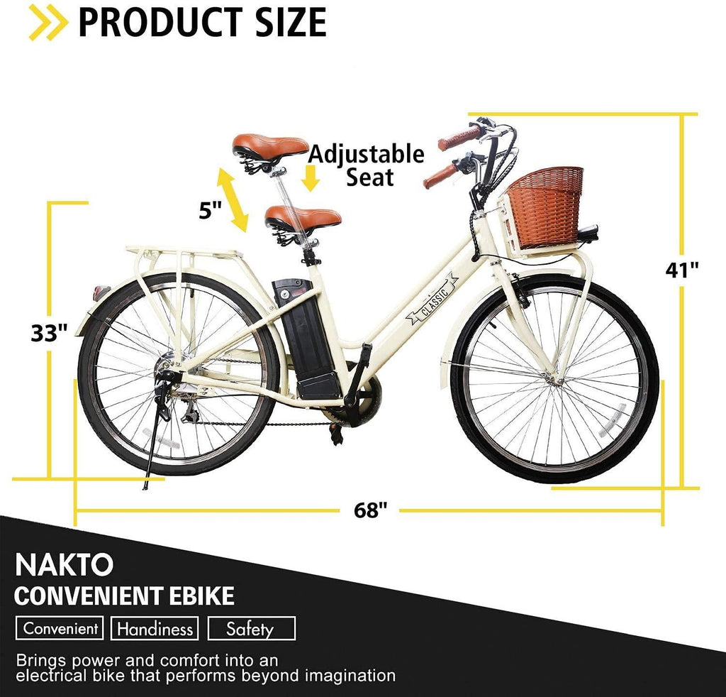26" Adult Electric Bicycle 250W Ebike for Female City Electric Bike with Bakset and Removable 36V12A LarCapacity Battery