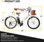 26" Adult Electric Bicycle 250W Ebike for Female City Electric Bike with Bakset and Removable 36V12A LarCapacity Battery