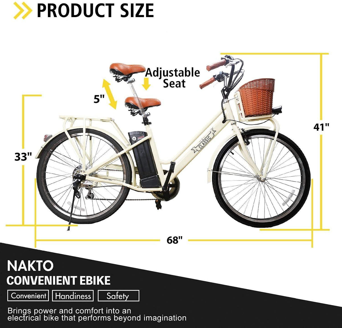 26" Adult Electric Bicycle 250W Ebike for Female City Electric Bike with Bakset and Removable 36V12A LarCapacity Battery