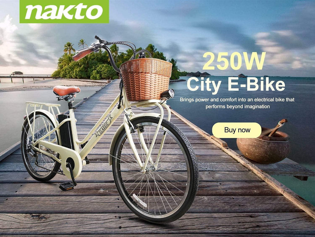 26" Adult Electric Bicycle 250W Ebike for Female City Electric Bike with Bakset and Removable 36V12A LarCapacity Battery
