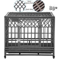 SMONTER Heavy Duty Dog Crate Strong Metal Pet Kennel Playpen with Two Prevent Escape Lock, LarDogs Cawith Wheels, Y Shape, Dark Silver