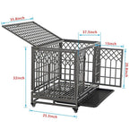 SMONTER Heavy Duty Dog Crate Strong Metal Pet Kennel Playpen with Two Prevent Escape Lock, LarDogs Cawith Wheels, Y Shape, Dark Silver