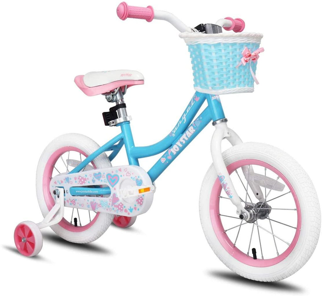 JOYSTAR Angel Girls Bike 12 14 16 18 Inch Kids Bike with Training Wheels for 2-9 Years Old, 18 Inch Kids Bike with Kickstand, Toddler Bicycle, Blue, Fuchsia, Purple