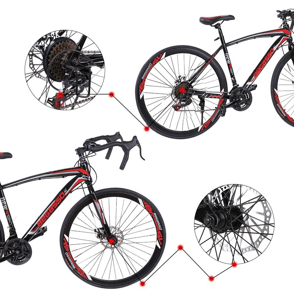 VKEKIEO Adult 26 In., Road Bicycle, 21 Speed Begasso Bike for Men and Women, Black and Red
