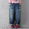 babakud women loose denim pants washed holes stitching spring autumn