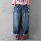 babakud women loose denim pants washed holes stitching spring autumn
