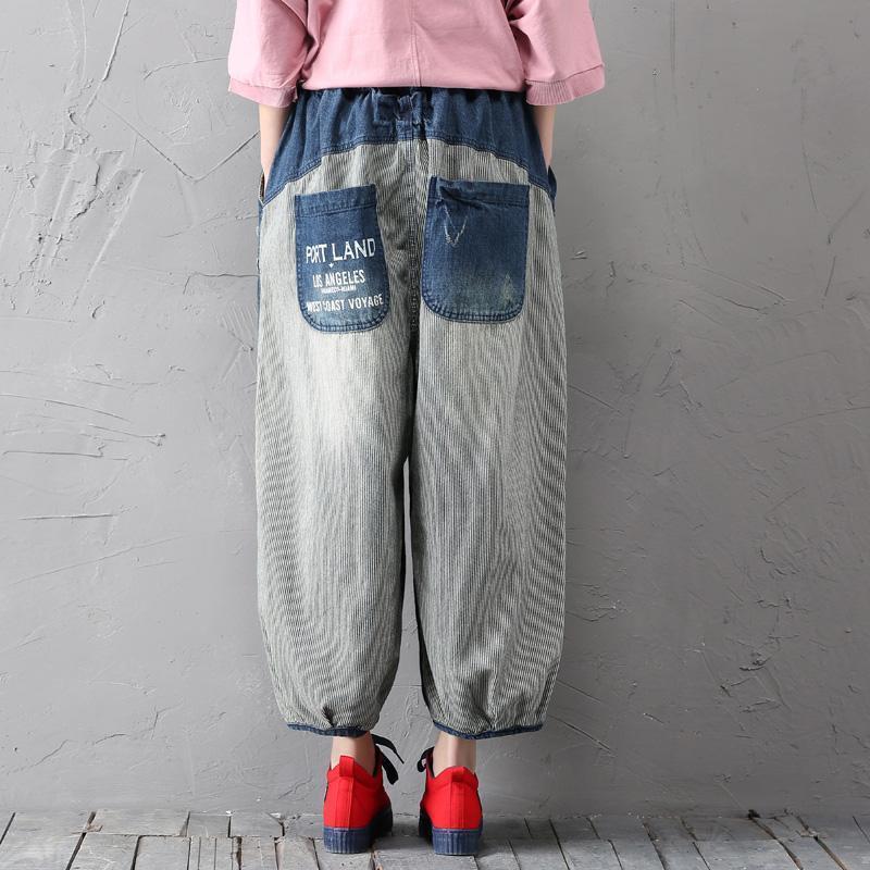 babakud women loose denim pants washed holes stitching spring autumn