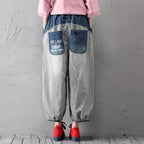 babakud women loose denim pants washed holes stitching spring autumn