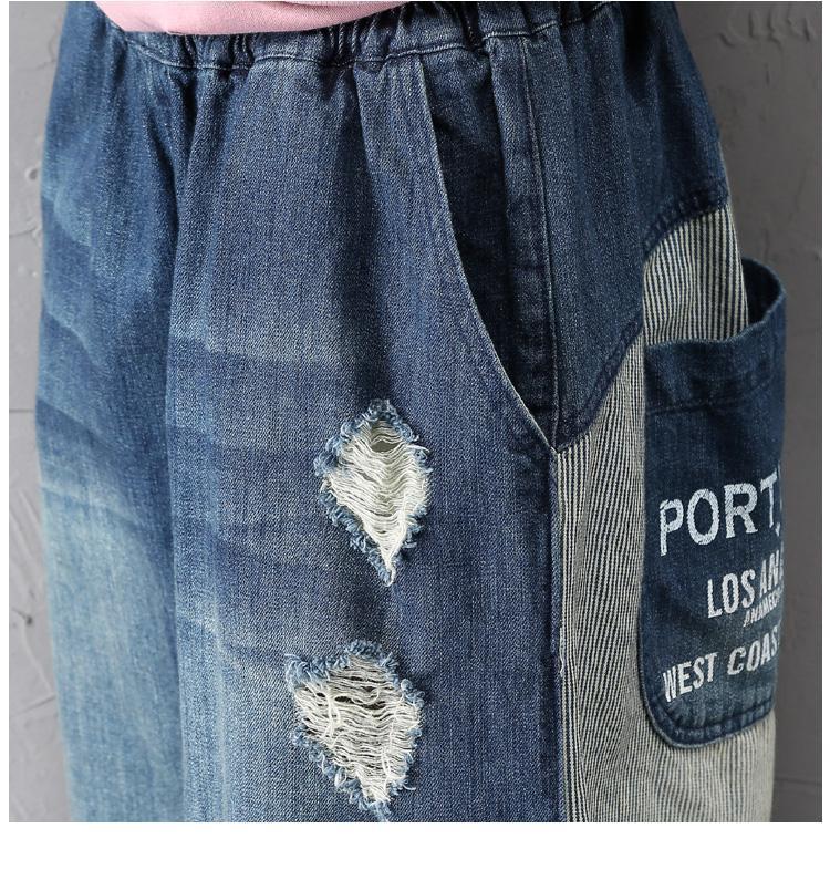 babakud women loose denim pants washed holes stitching spring autumn
