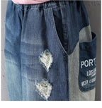 babakud women loose denim pants washed holes stitching spring autumn