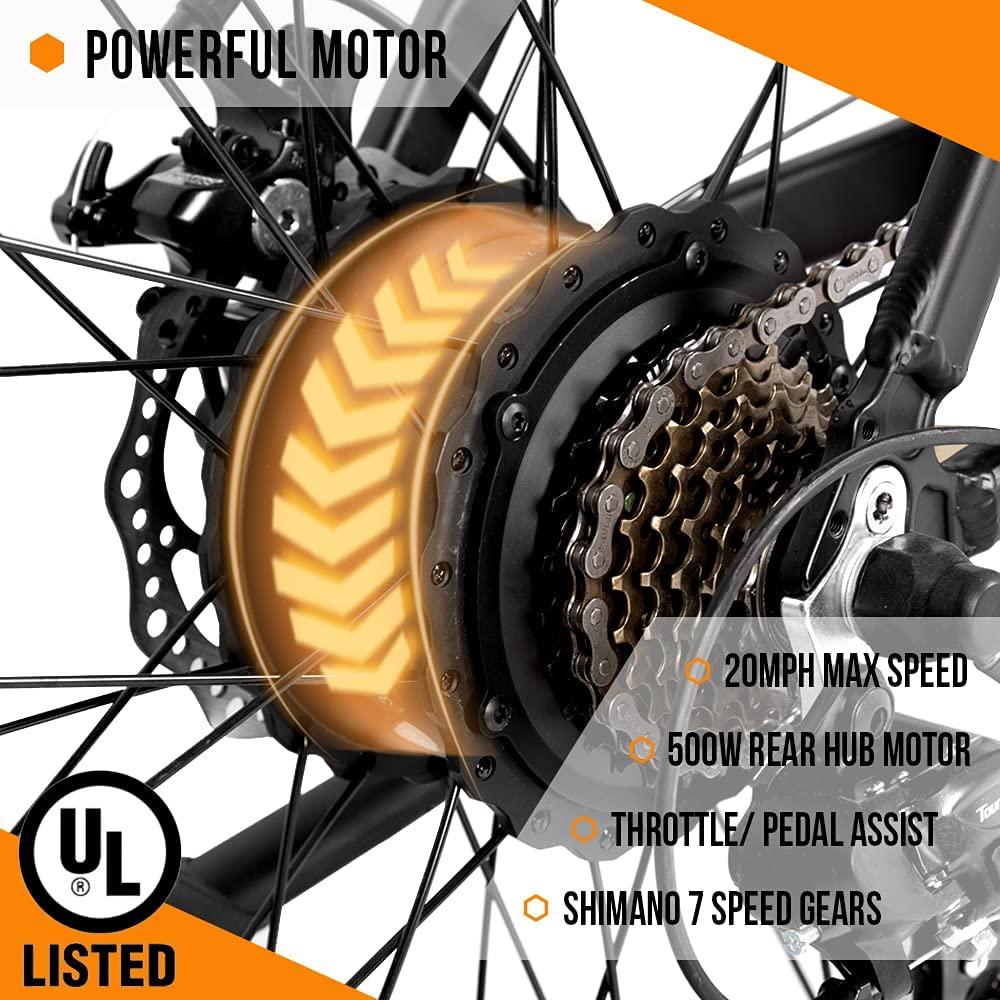26” Powerful Fat Tire Electric Bicycle Mountain Bike 500W Motor 36V/13AH Removable Lithium Battery Ebike Beach Snow Shock Absorption