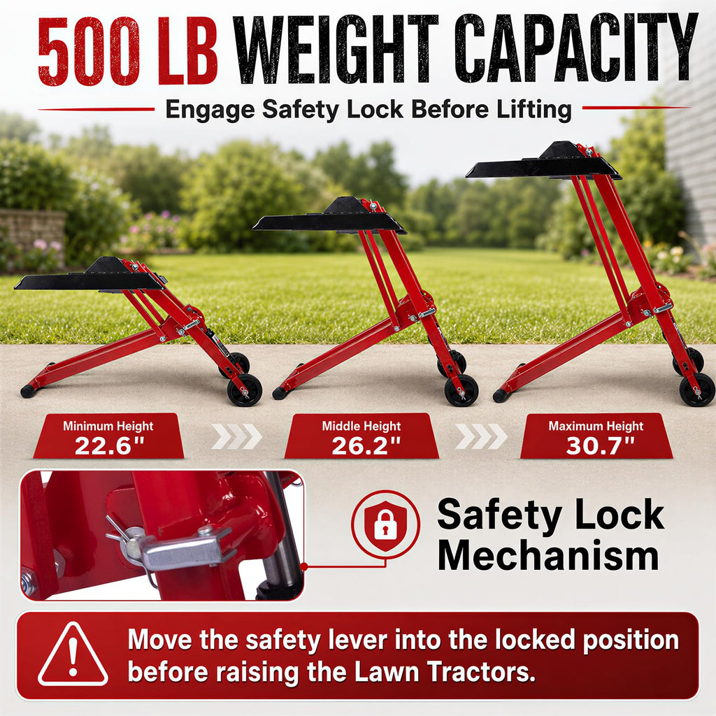 Lawn Mower Jack Lift 500-LB Carbon Steel Manual Crank Adjustable Width Tool | 3-Level Height Adjustment ,4-Level Tire Width Adjustment, Easy Operation Multiple Equipment ,Durable Construction