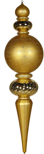 Vickerman 62" Finial Christmas Ornament with Shiny, Matte, and Glitter Finishes, Shatterproof Plastic, Holiday Christmas Tree Decoration, Gold