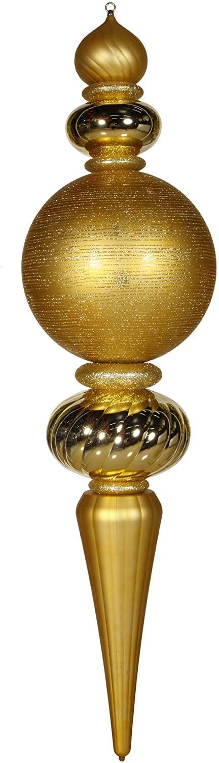 Vickerman 62" Finial Christmas Ornament with Shiny, Matte, and Glitter Finishes, Shatterproof Plastic, Holiday Christmas Tree Decoration, Gold