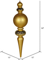 Vickerman 62" Finial Christmas Ornament with Shiny, Matte, and Glitter Finishes, Shatterproof Plastic, Holiday Christmas Tree Decoration, Gold