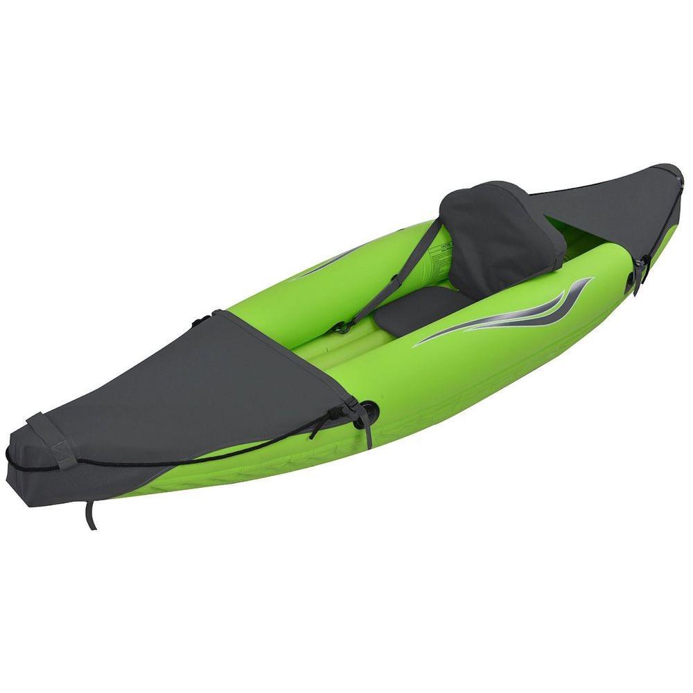 9 ft. Green Inflatable 1-Person Sport Kayak with Rotatable Paddle
