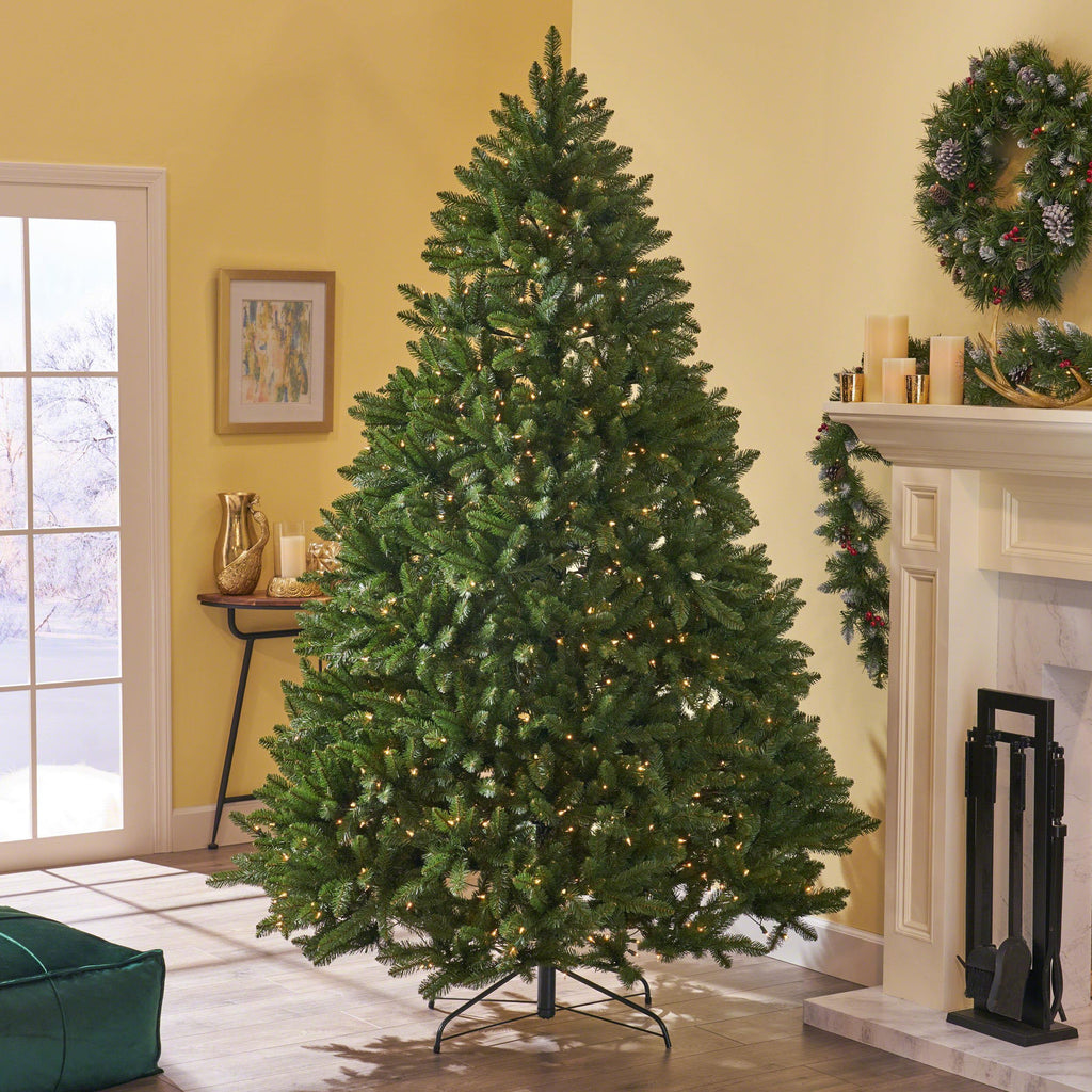 GDF Studio 7 Foot Norway Spruce Pre Lit/Unlit Hinged Artificial Christmas Tree, Clear Lights
