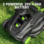 40V 17 Inch Brushless Electric Lawn Mower, Adjustable Cutting Heights Cordless Lawn Mower, 2-in-1 Bagging Mulching Lawn Care Tool, Powered by 2 Rechargeable 4.0Ah Batteries with Charger,Green