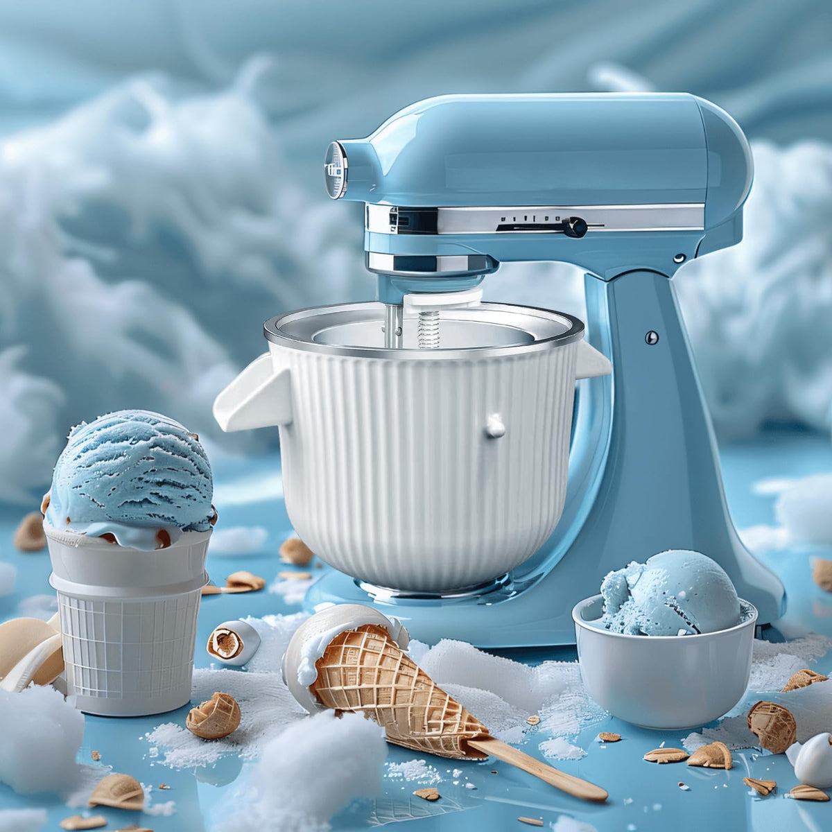 Ice Cream Maker & Shaved Ice Attachment for Kitchen aid Mixer,  Accessories Set Includes Shaved Ice Machine with 8 Ice Molds and Ice Cream Gelato Maker for 4.5 Qt & Larger Stand Mixers