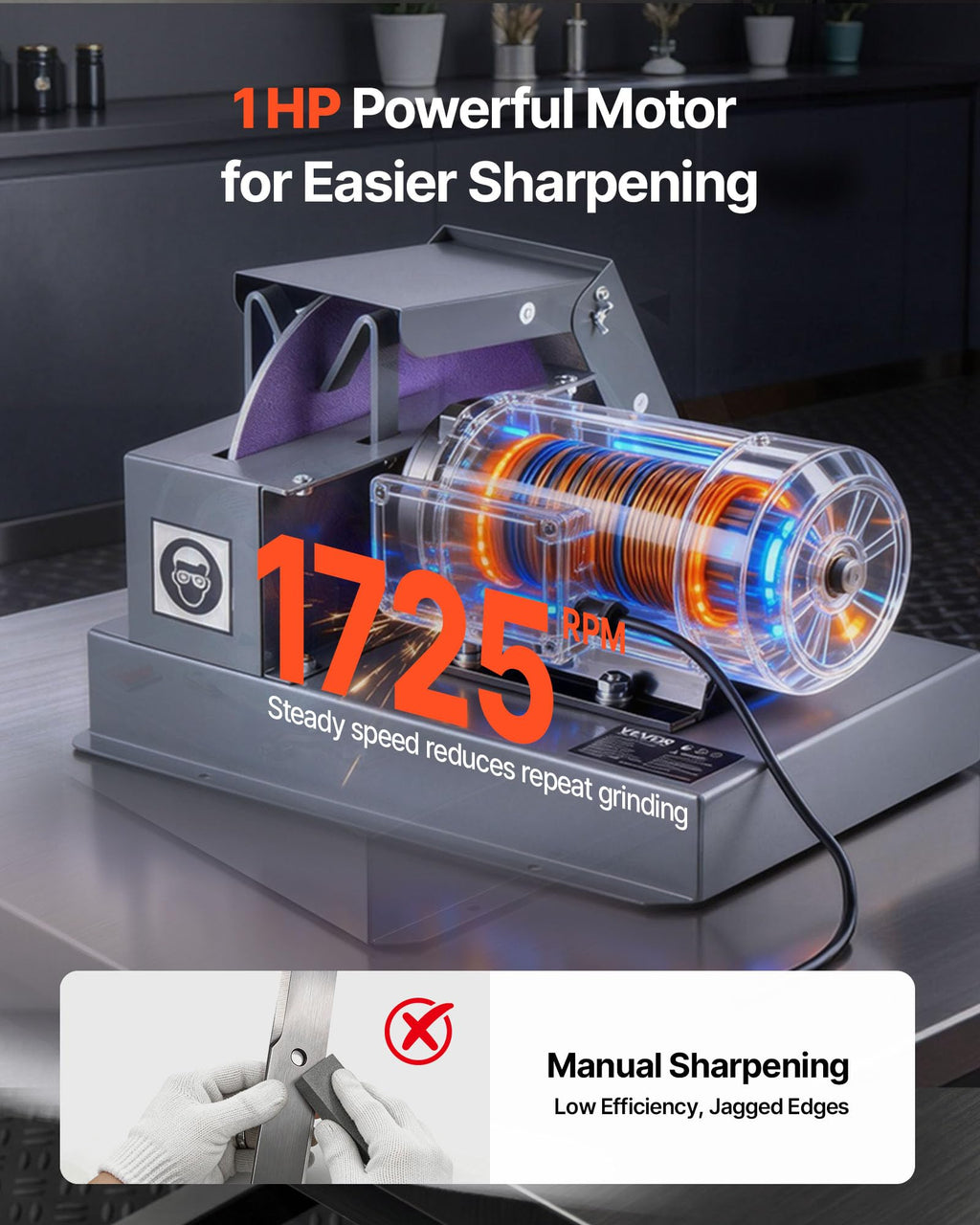 Lawn Mower Blade Sharpener, 1HP Lawnmower Blades Grinder with 9" Ceramic Grinding Wheel, Grit Collector &amp; r, 30°/40° Blade Sharpening Machine for High Lift, Low Lift, Gator &amp; Flat Blades
