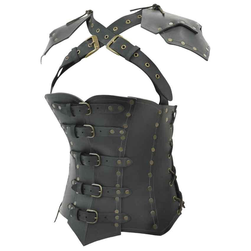 Armor Corset With Pauldrons in Black, size: X-Large | Leather by Medieval Collectibles