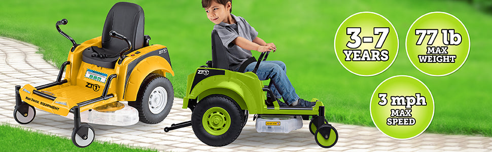 12V Zero Turn Lawn Mower Tractor Toy - Riding Lawn Mower, Outdoor Toys, Kids Electric Car, Ride On Tractor, Dual Handle, Twist and Turn, Speed to 3MPH, Max Weight of 77lbs, A3-7, Yellow