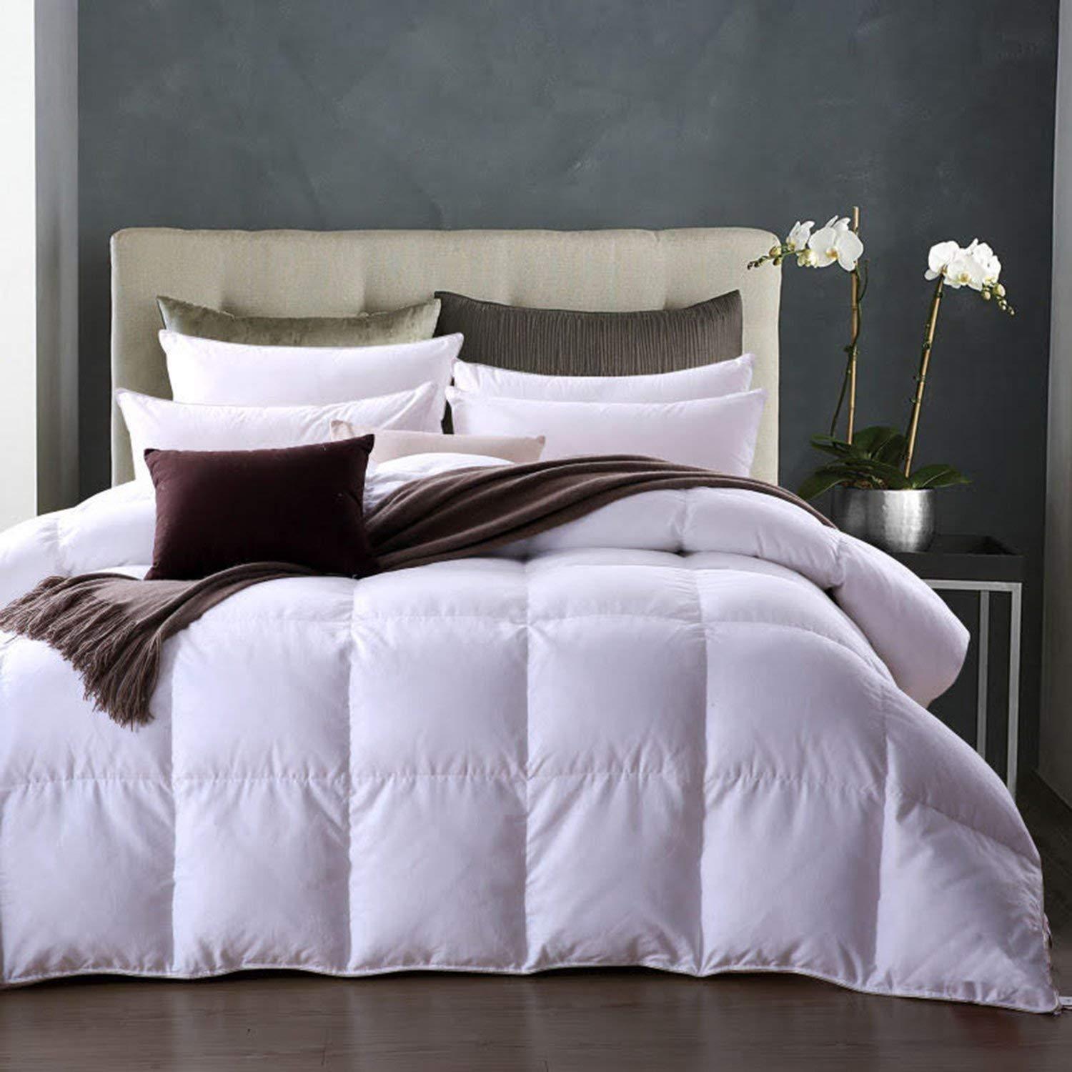 Deluxe Box Stitched 600 Fill Power White Down Comforter, 300TC Cotton, Level 3 Extra Weight Twin