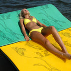 Aqua Lily Pad 20 Foot Bullfrog Floating Foam Island, Yellow with Durable Buoyant Soft Vinyl Foam Pool Noodle Float, Lime Green