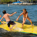Aqua Lily Pad 20 Foot Bullfrog Floating Foam Island, Yellow with Durable Buoyant Soft Vinyl Foam Pool Noodle Float, Lime Green