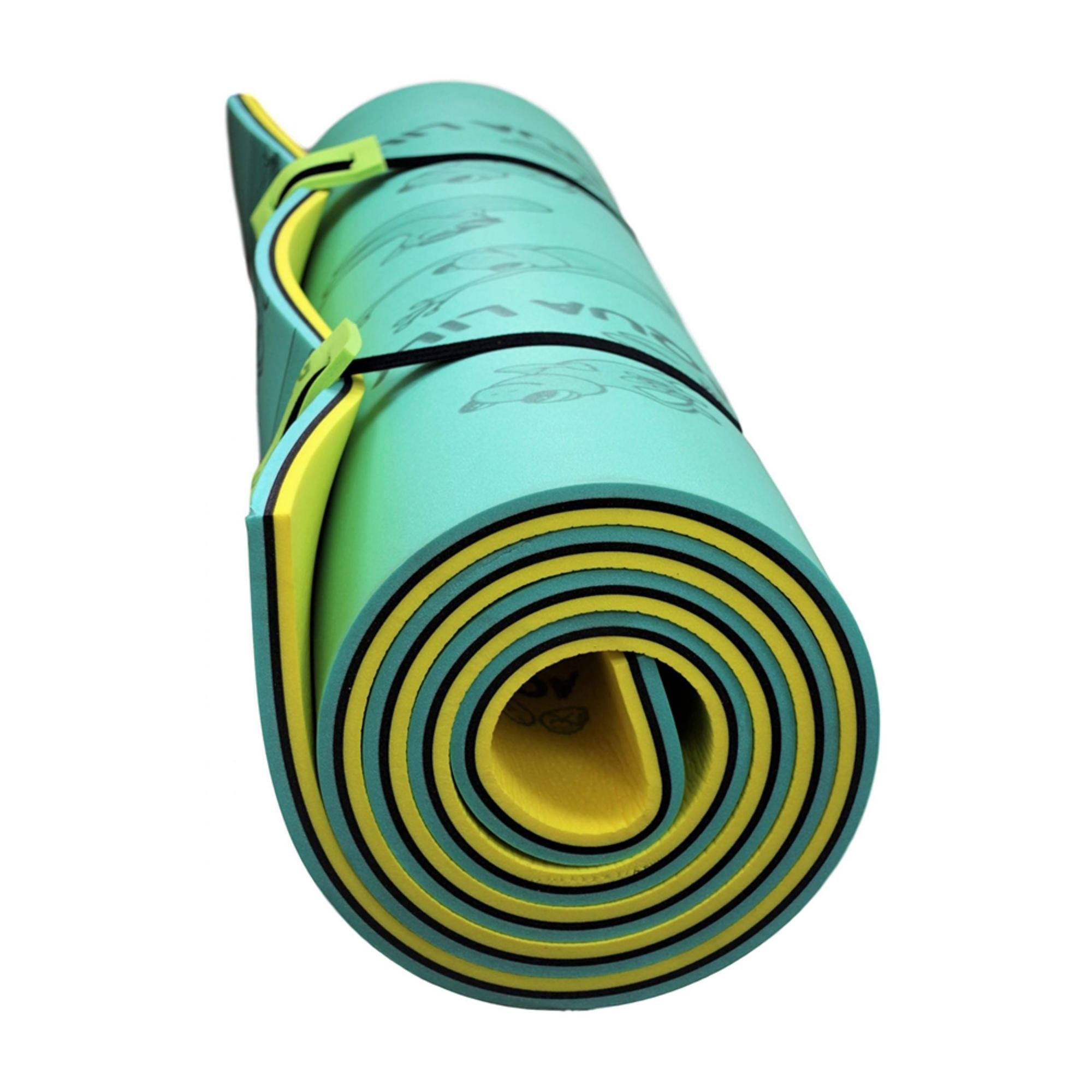 Aqua Lily Pad BF15 Bullfrog 15 Foot Water Playground Floating Foam Island Mat with Storage Straps and Pad Protectors, Yellow and