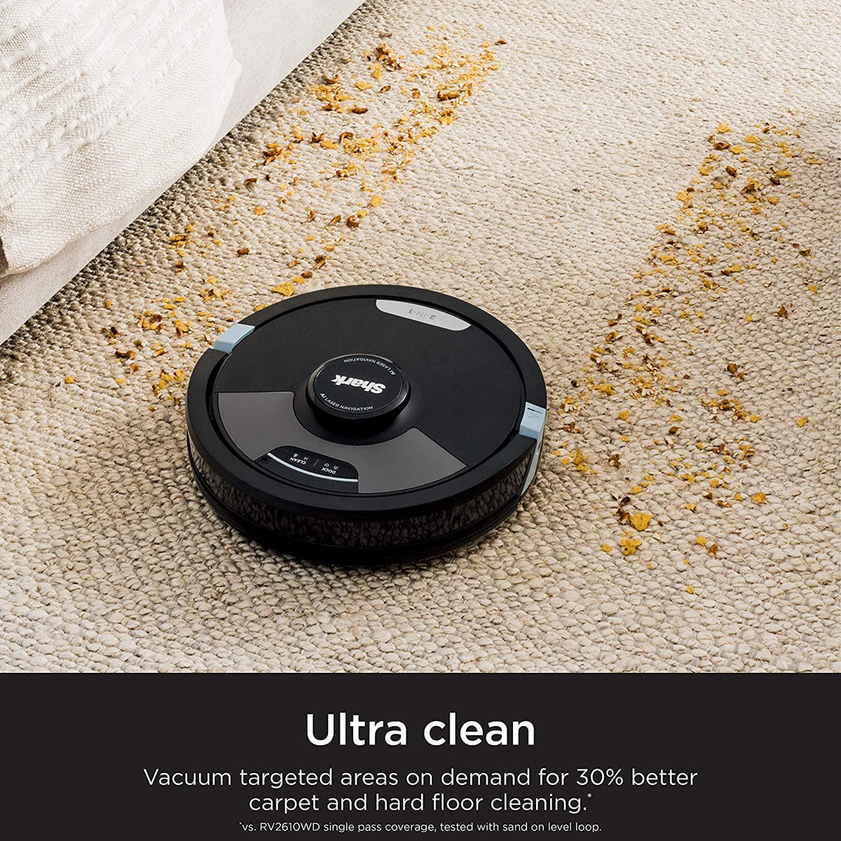 Shark AI Ultra 2in1 Robot Vacuum &amp; Mop with Sonic Mopping, Matrix Clean, Home Mapping, CleanEdge Technology, for Pet Hair, Wifi, Works with Alexa, Black/Mocha (RV2620WD)