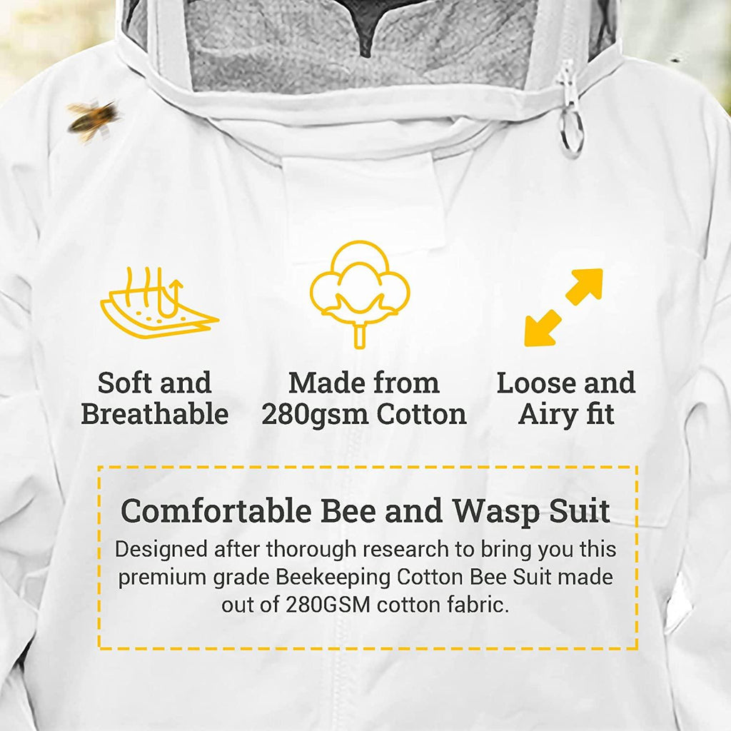 beeattire bee suit with easy access veil cotton thick sting-less protection pro beekeeper suit beekeeper costume adult bee keeper costume beekeeping suit bee keeper suit ykk zippers (4xl)
