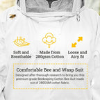 beeattire bee suit with easy access veil cotton thick sting-less protection pro beekeeper suit beekeeper costume adult bee keeper costume beekeeping suit bee keeper suit ykk zippers (4xl)