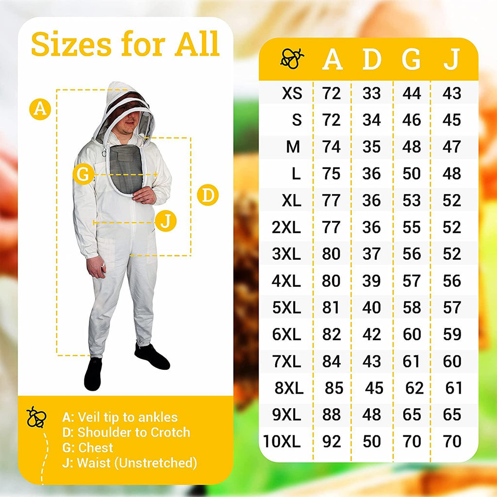 beeattire bee suit with easy access veil cotton thick sting-less protection pro beekeeper suit beekeeper costume adult bee keeper costume beekeeping suit bee keeper suit ykk zippers (4xl)