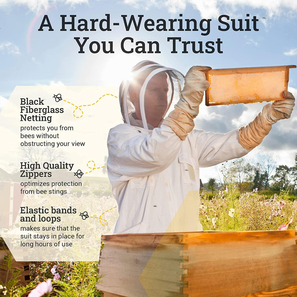 beeattire bee suit with easy access veil cotton thick sting-less protection pro beekeeper suit beekeeper costume adult bee keeper costume beekeeping suit bee keeper suit ykk zippers (4xl)
