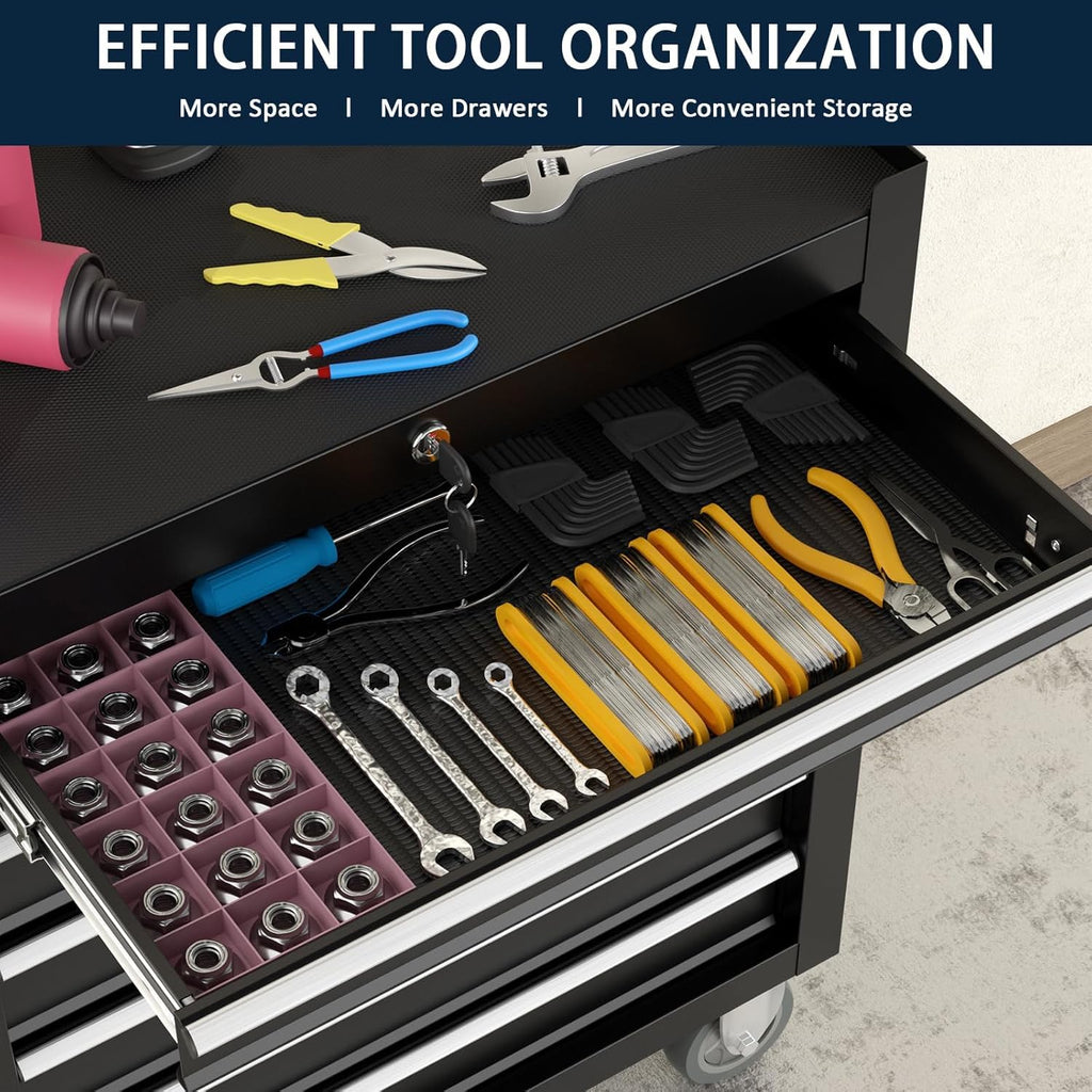 7-Drawer Metal Rolling Tool Chest with Wheels,Tool StoraCabinet with LocSystem，Toolbox with Wheels for Garage,Workshop, Repair Shop(Black, 7-Drawer)