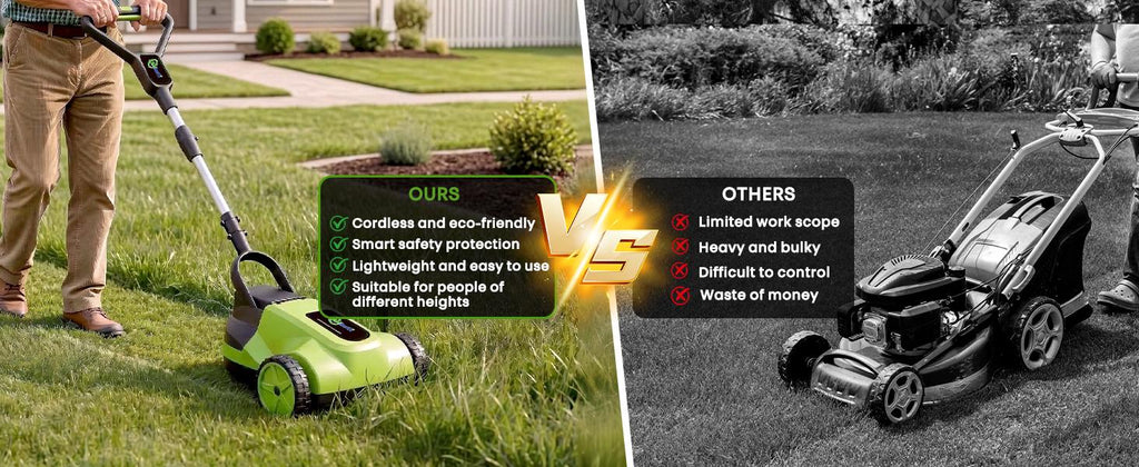 Electric Small Lawn Mower with Auto Shut-Off Sensor, 3 Position Cutting Height, 9.9Lbs Lightweight Cordless Push Mower Battery Powered for Garden/Yard/Farm, Gardening Gifts for Parents, Seniors