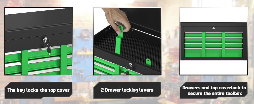 8-Drawer High Capacity Rolling Tool Chest, Removable Cabinet StoraTool Box with Wheels and Drawers, Detachable Toolbox with Lock for Workshop Mechanics Garage(Black&Green)