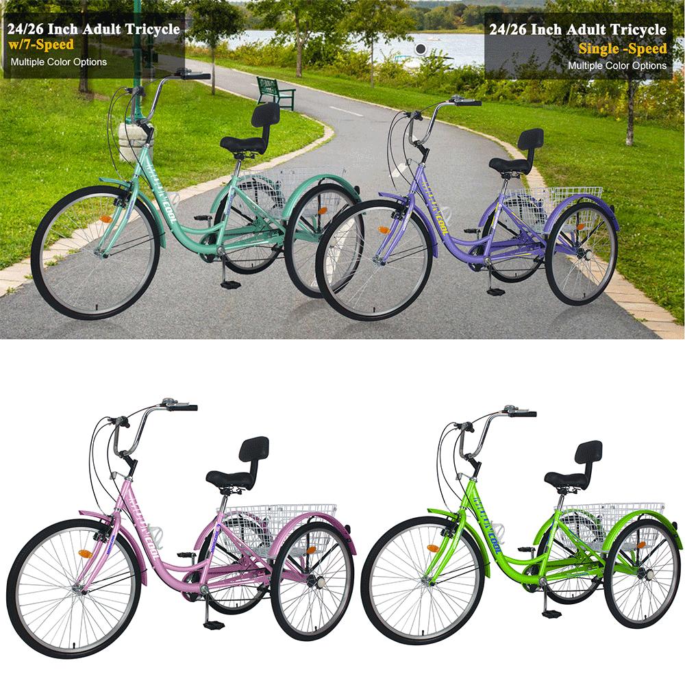 Lilypelle Adult Tricycles 7 Speed 20/24/26 Inch Three Wheel Bike Cruiser Trike with Low-Step Through Frame/LarBasket/Backrest Saddle for Men, Women, Seniors