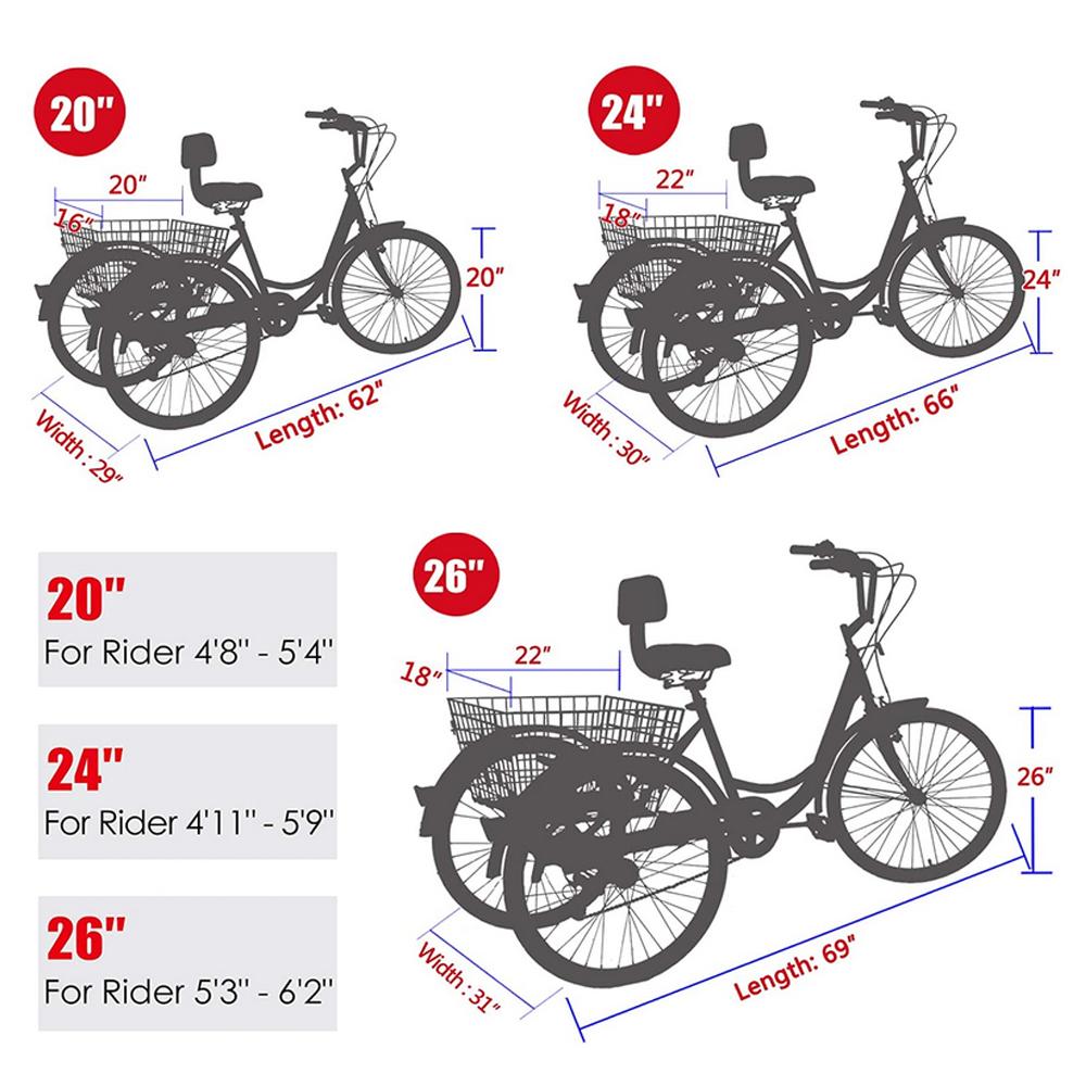 Lilypelle Adult Tricycles 7 Speed 16/20/24/26 Inch Three Wheel Bike Cruiser Cargo Trike with Low-Step Through Frame/LarBasket/Backrest Saddle for Men, Women