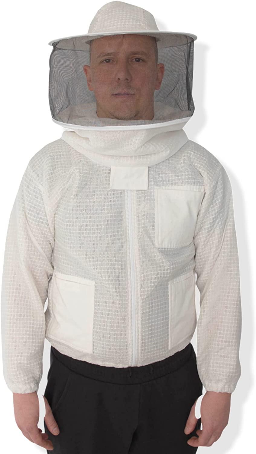 beeattire ventilated bee jacket round hood - 3 layer mesh ultra vented beekeeping jacket ventilated beekeeper jacket (4xl)