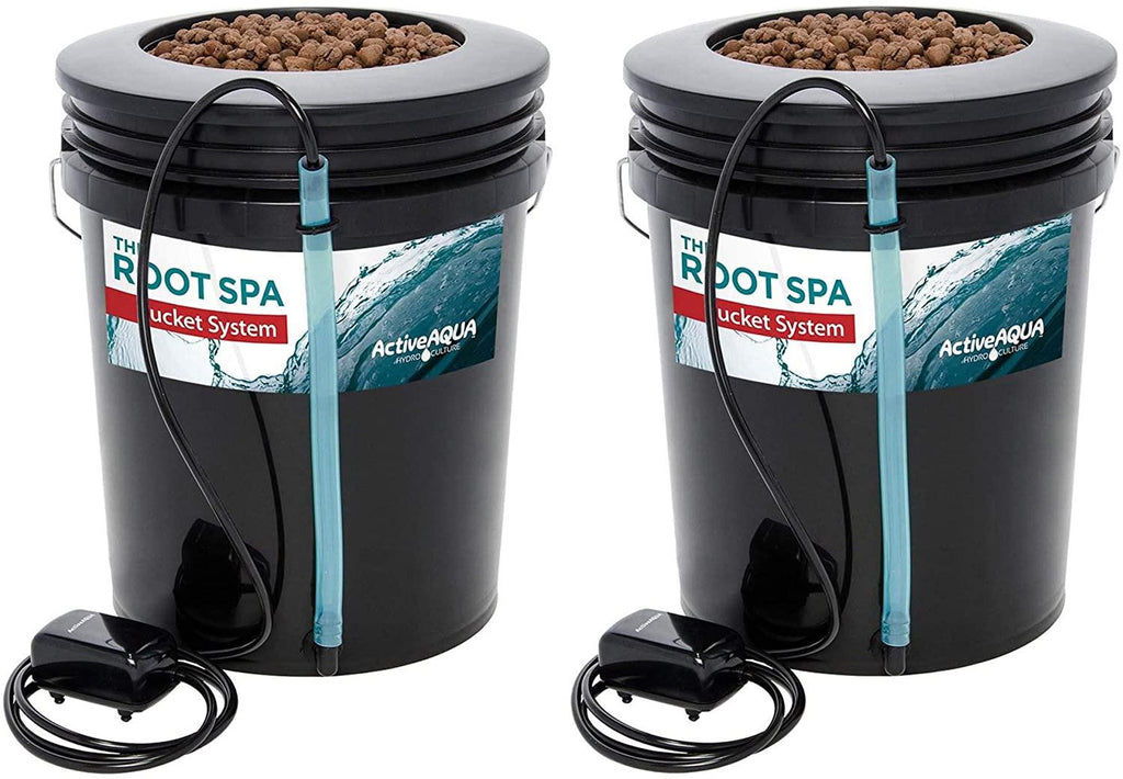 active aqua rs5galsys root spa 5 gallon hydroponic bucket deep water culture grow kit system with multi-purpose air hose and air pump, black, 2 pack
