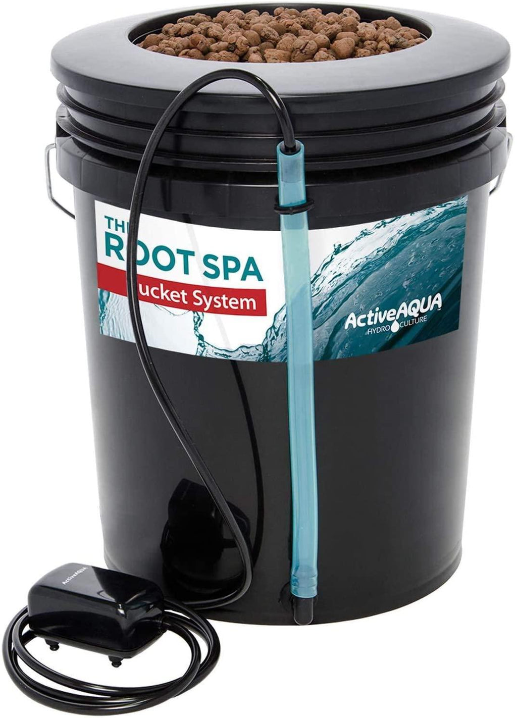 active aqua rs5galsys root spa 5 gallon hydroponic bucket deep water culture grow kit system with multi-purpose air hose and air pump, black, 2 pack