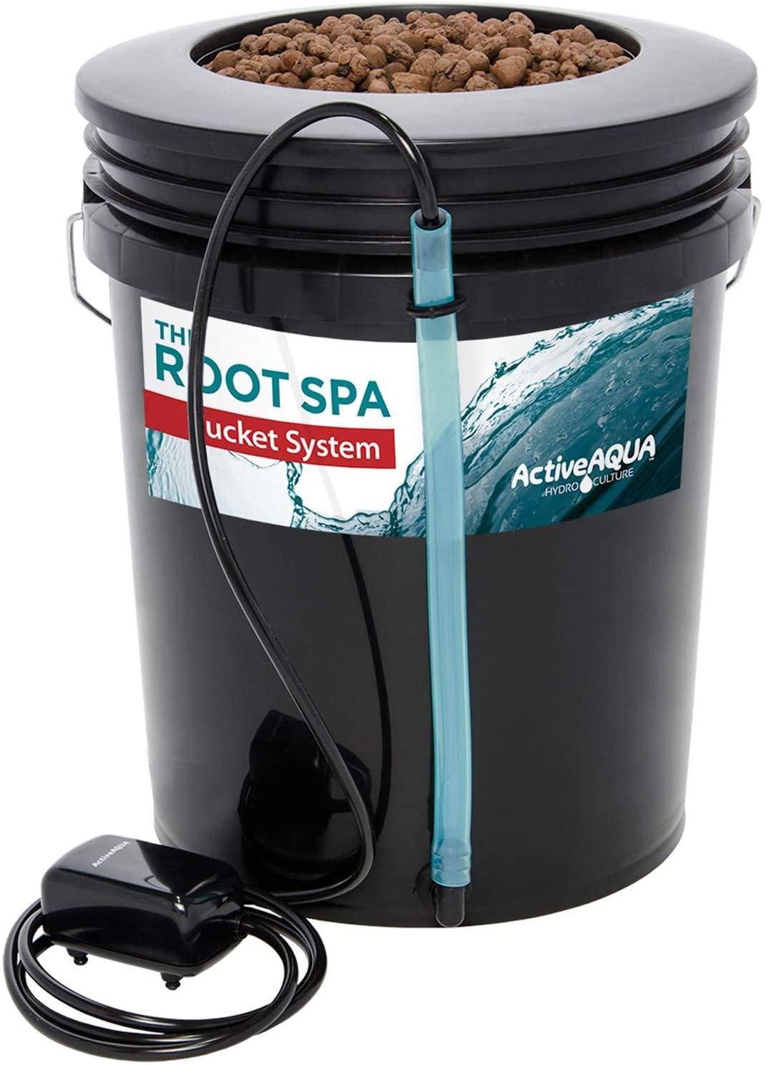 active aqua rs5galsys root spa 5 gallon hydroponic bucket deep water culture grow kit system with multi-purpose air hose and air pump, black, 2 pack