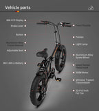 20" 7 Speed 36V Folding Electric Bike with 500W Motor, Mountain Bicycle 3 Riding Modes, Adjustable handlebar and saddle Electric Bike