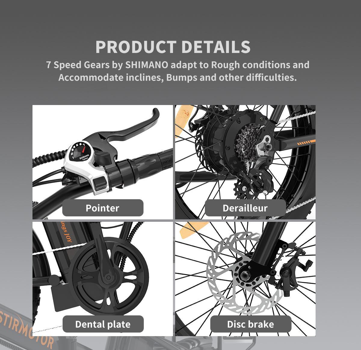 20" 7 Speed 36V Folding Electric Bike with 500W Motor, Mountain Bicycle 3 Riding Modes, Adjustable handlebar and saddle Electric Bike