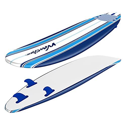 Wavestorm 8ft Classic Longboard Surfboard (Blue Stripes) (AZ21-WSSF800-PIN-1PK)