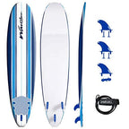 Wavestorm 8ft Classic Longboard Surfboard (Blue Stripes) (AZ21-WSSF800-PIN-1PK)