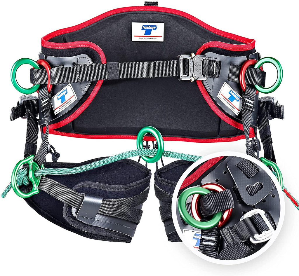 Teufelberger treeMOTION Harness for Arborists – Belt-and-Sit Saddle with Rear Tie-in Attachment (One-Size, Black)
